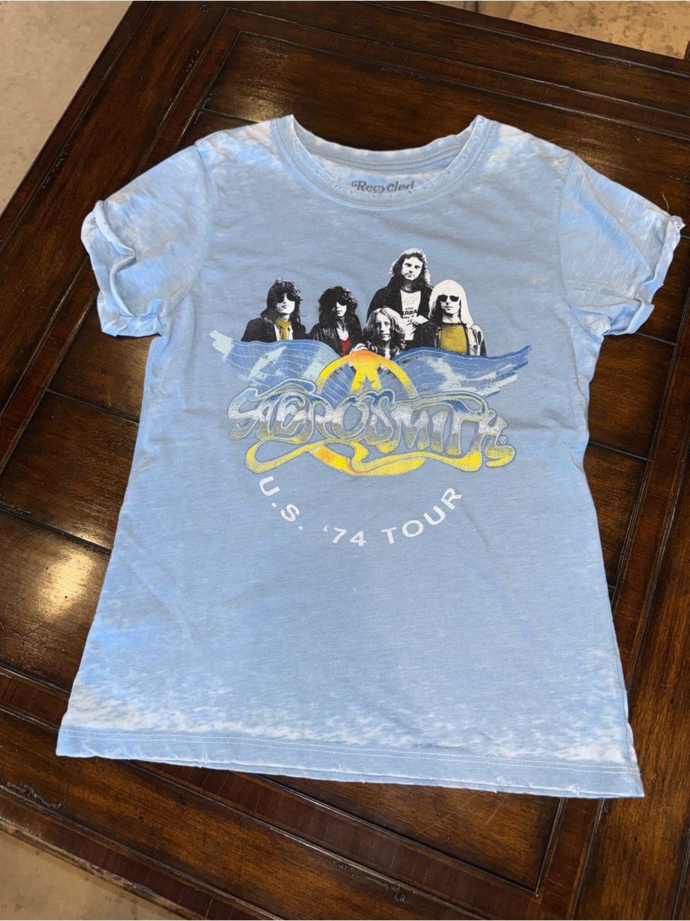 Recycled Karma Light Blue Aerosmith Graphic Tee
